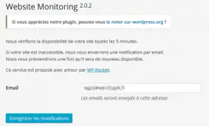 Réglages > Website monitoring