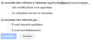 Choix des paramètres de notifications