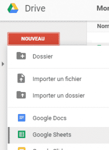 "Créer un document de type Google Sheets".