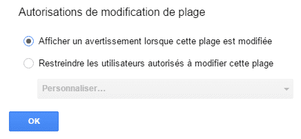 Paramétrer les autorisations d'accès (plage/feuille)