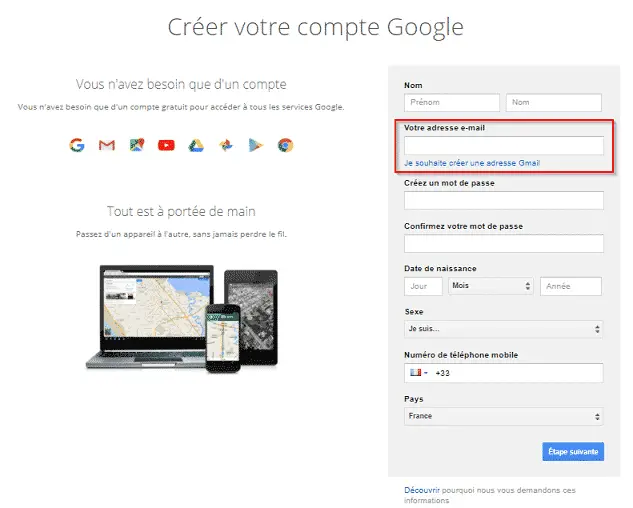 compte google sans gmail