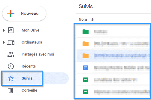 Trouver rapidement des éléments depuis l'onglet "Suivis"