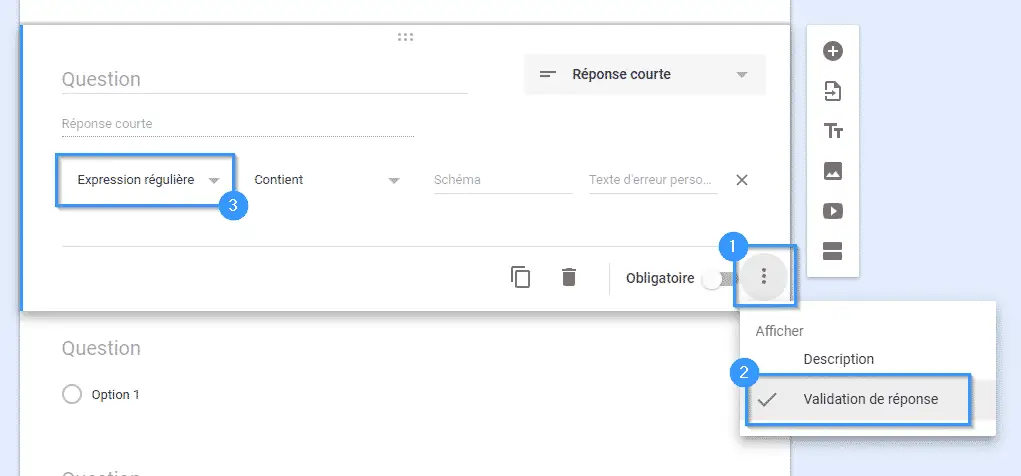 Google form validation de réponse