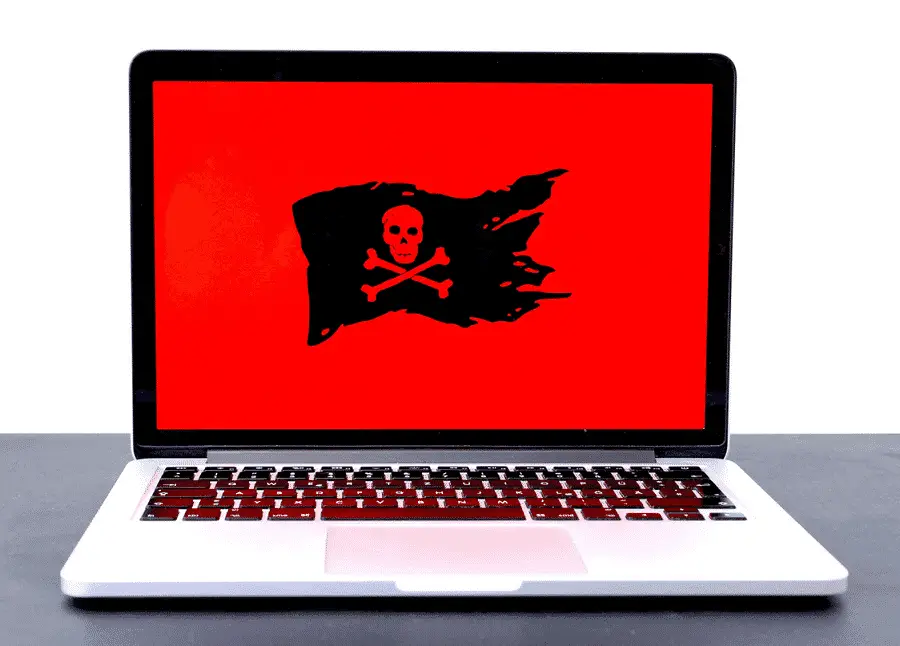 Laptop-displaying-pirate-flag