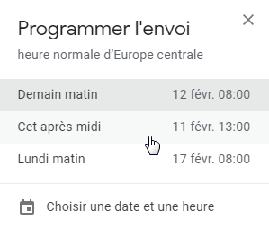 Programmer la date d'envoi de l'email.