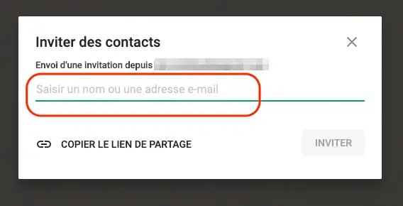 Saisir adresse mail invité hangouts