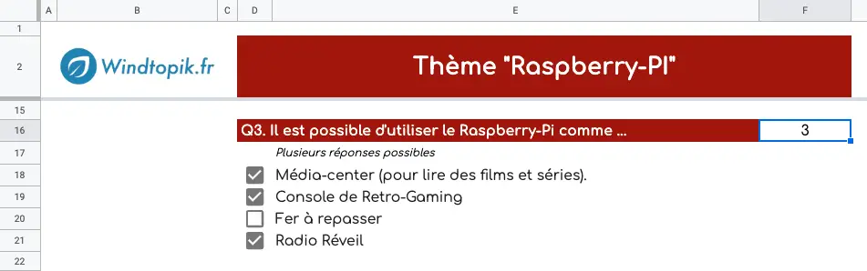 plusieurs réponses possibles questionnaire sheets