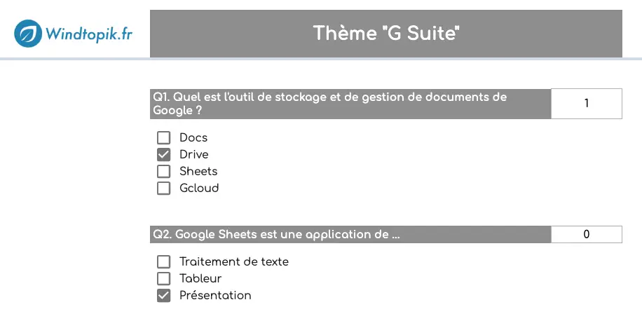 Feuille du Quiz "G Suite"