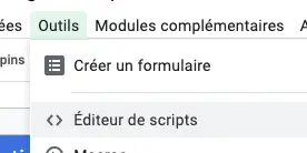 accès éditeur de script sheets