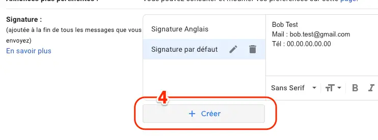 créer nouvelle signature gmail