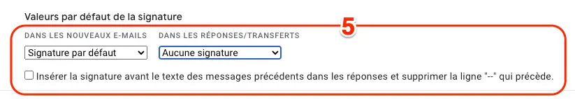 définir les valeurs par défaut signature Gmail