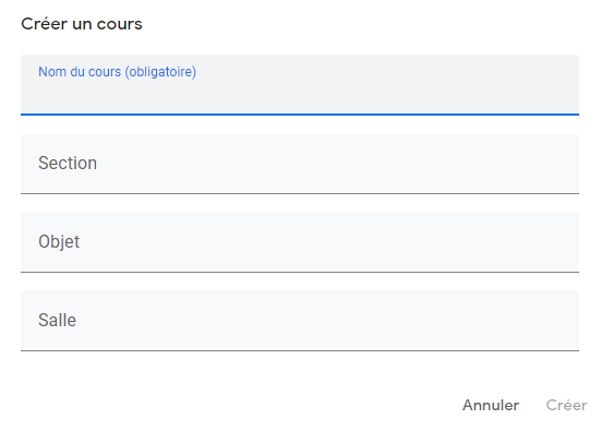 informations création cours google classroom