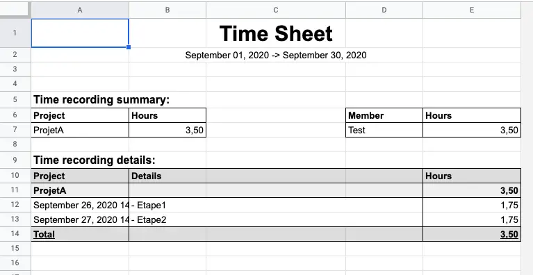 Rapport de temps avec TimeSheet