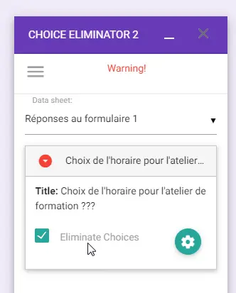 Accès à la configuration de la question