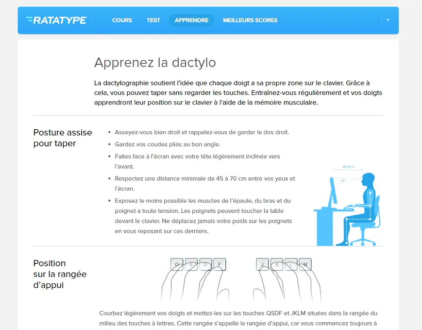 Apprendre la dactylo avec une solution en ligne (ex: ratatype)