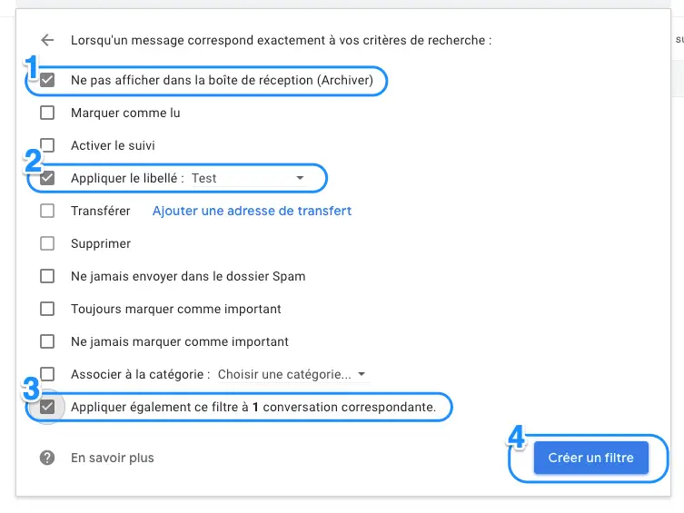 Définir les options de filtrage Gmail