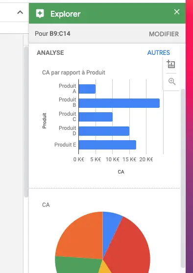 Insertion de graphique depuis l'assistant "Explorer"