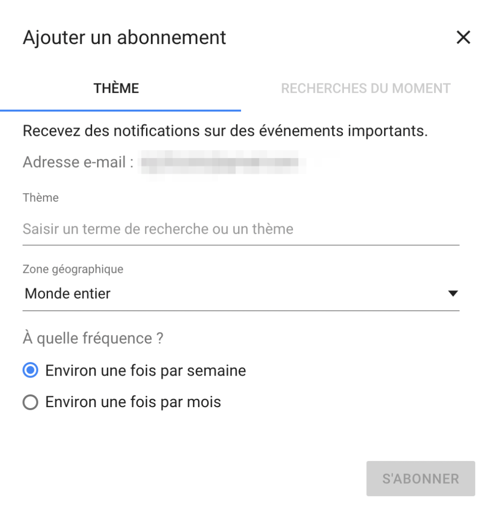 notification tendance de recherche trends