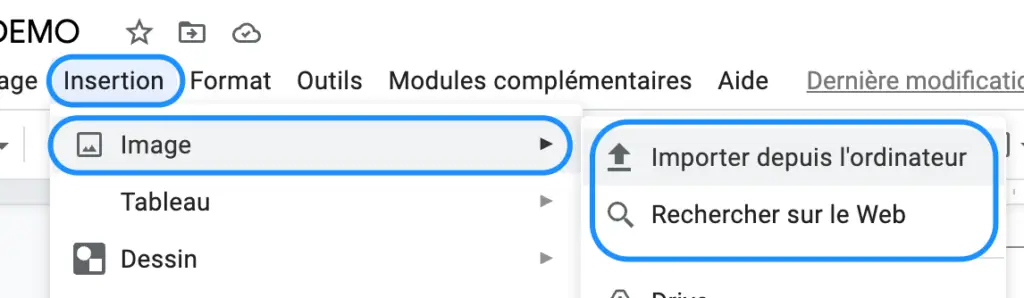 Insérer une image google docs