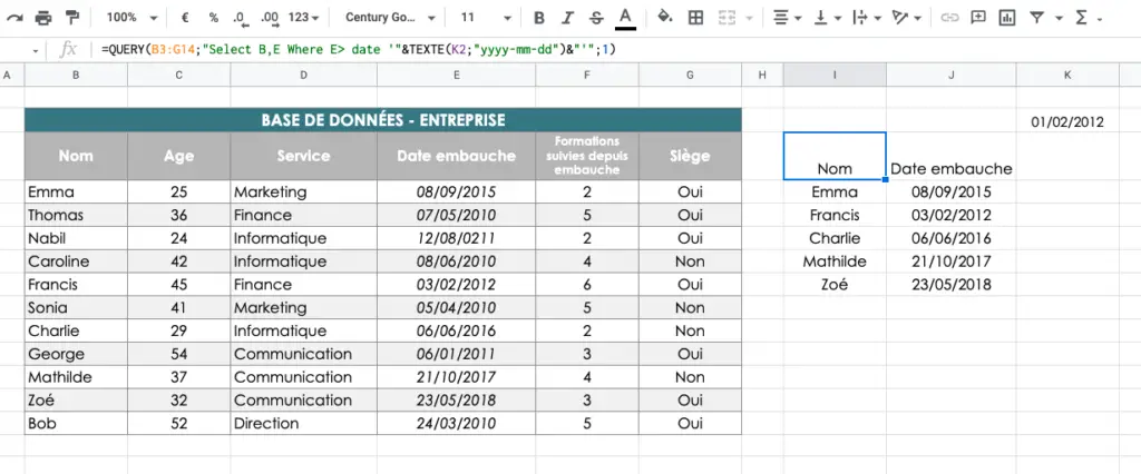 QUERY Date exemple