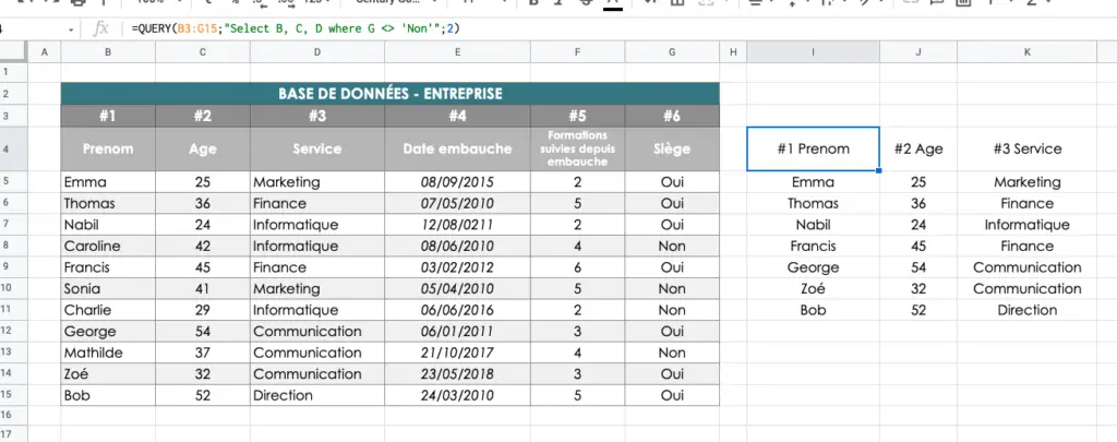 query header sheets example