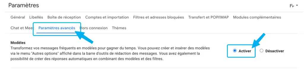 activer modèles dans gmail