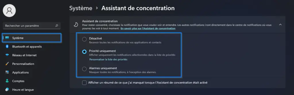 assistant concentration windows11