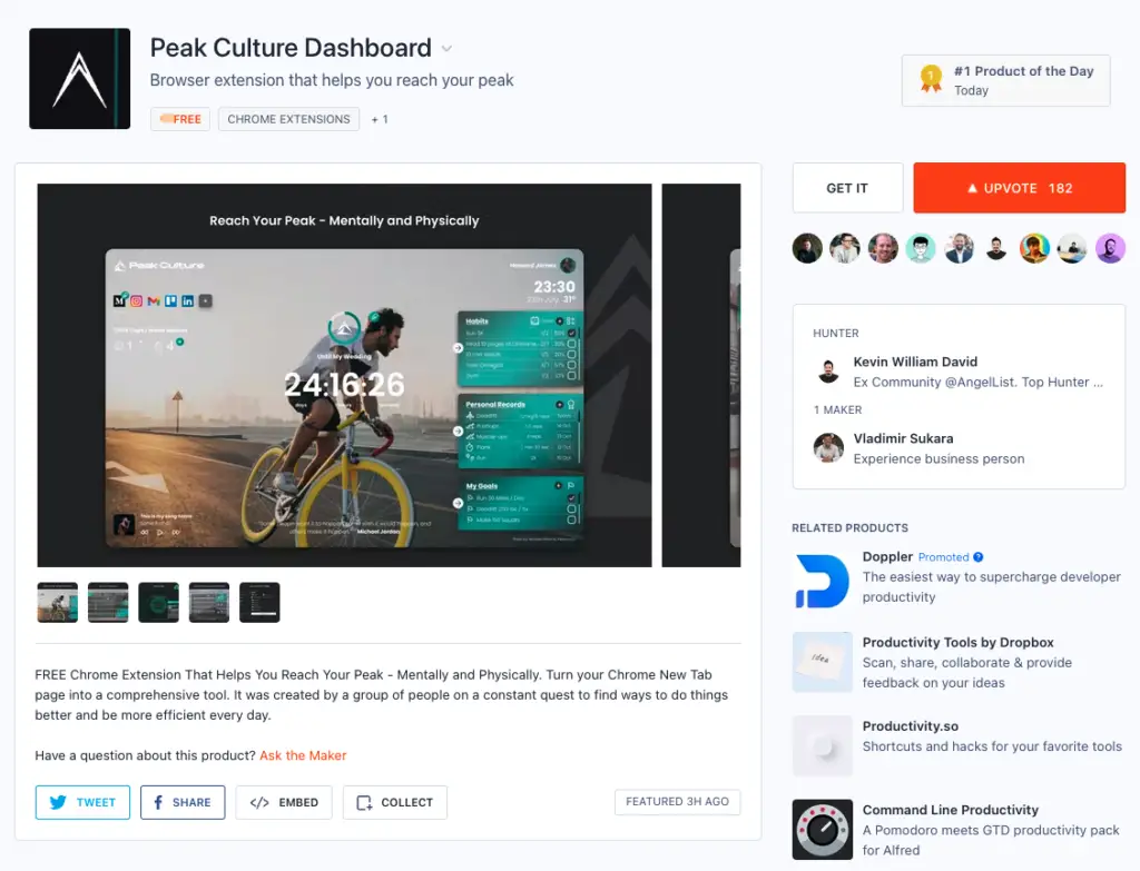 informations du produit sur product hunt