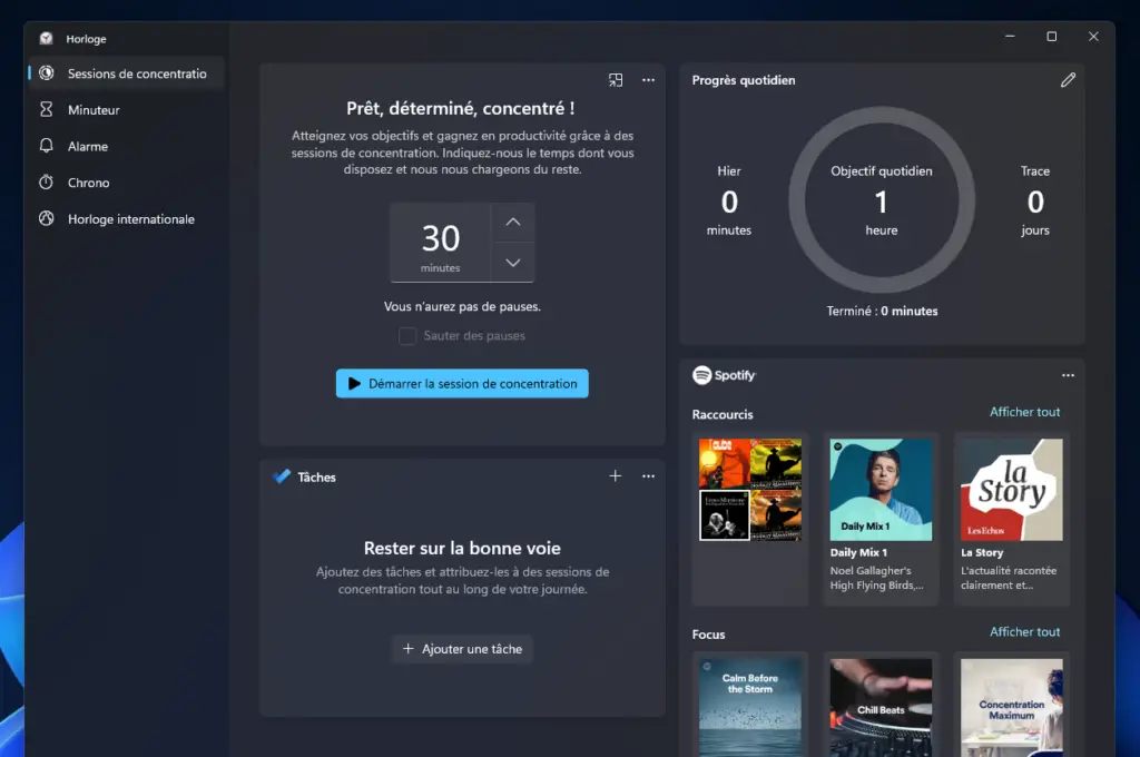 session de concentration windows 11