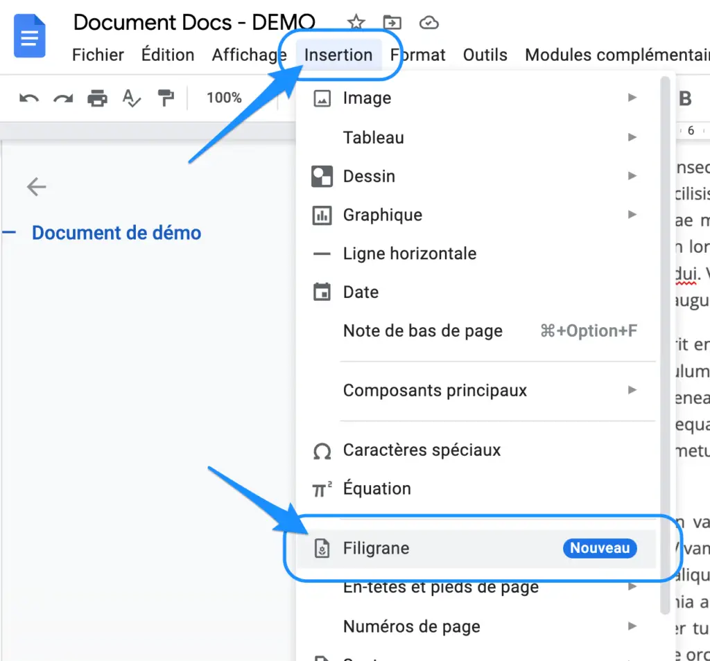 image en filigrane - google docs