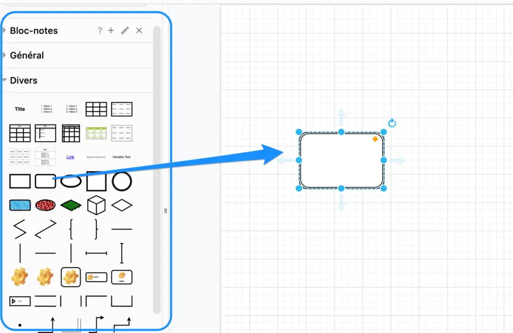 glisser déposer élément dans un diagrams