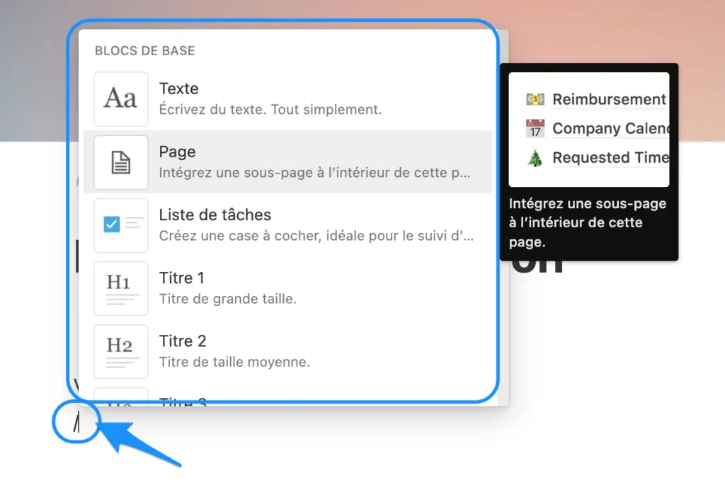 ajouter des blocs dans notion
