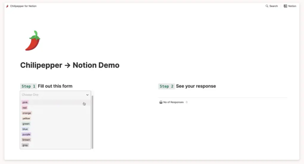 Chilipepper for notion - formulaire dans notion