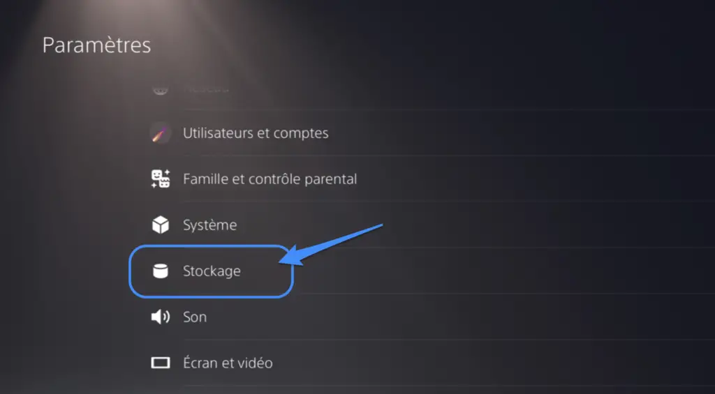 menu stockage PS5