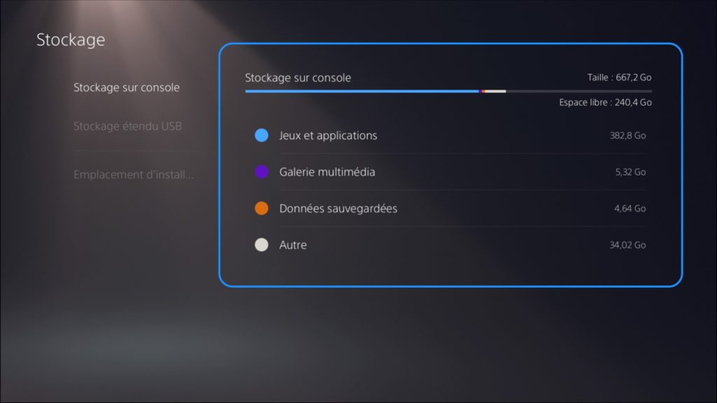 stockage par segments PS5