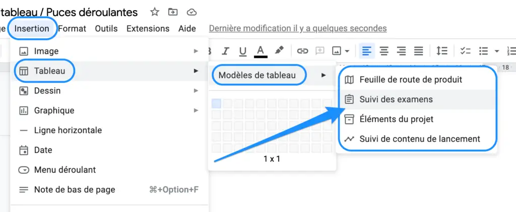 modèles de tableau google docs (insertion)