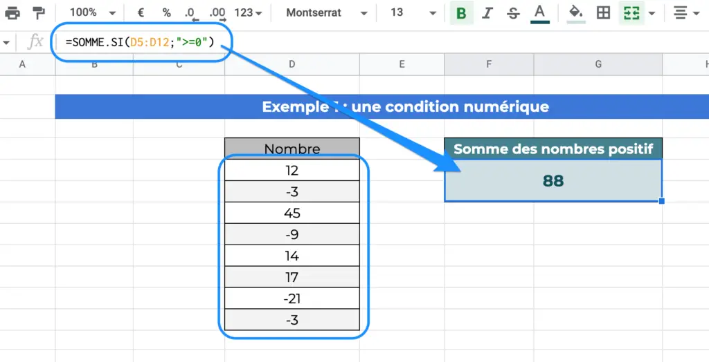 exemple 1 - fonction SOMME.SI