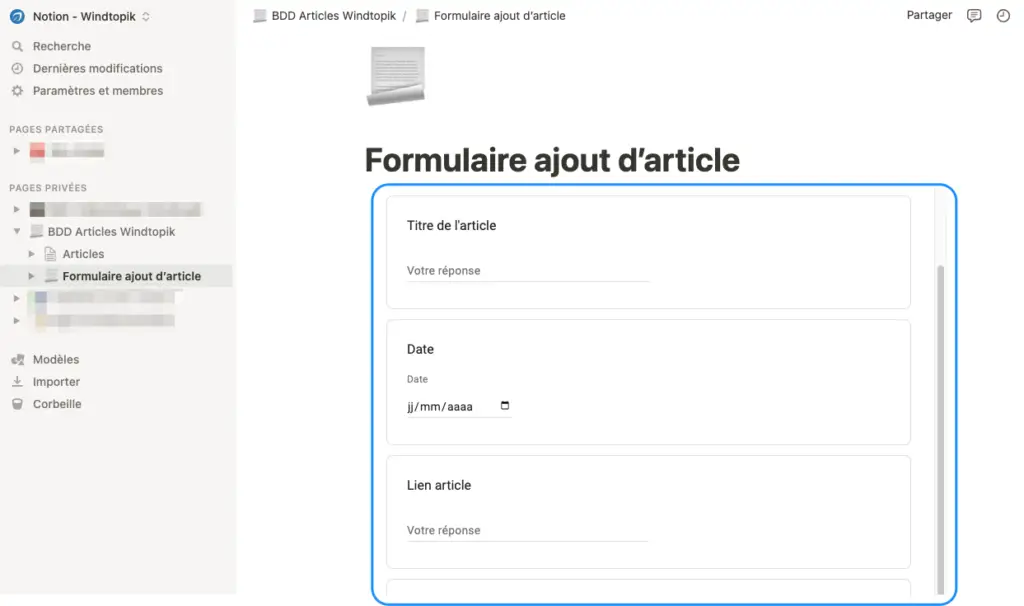 formulaire forms dans notion