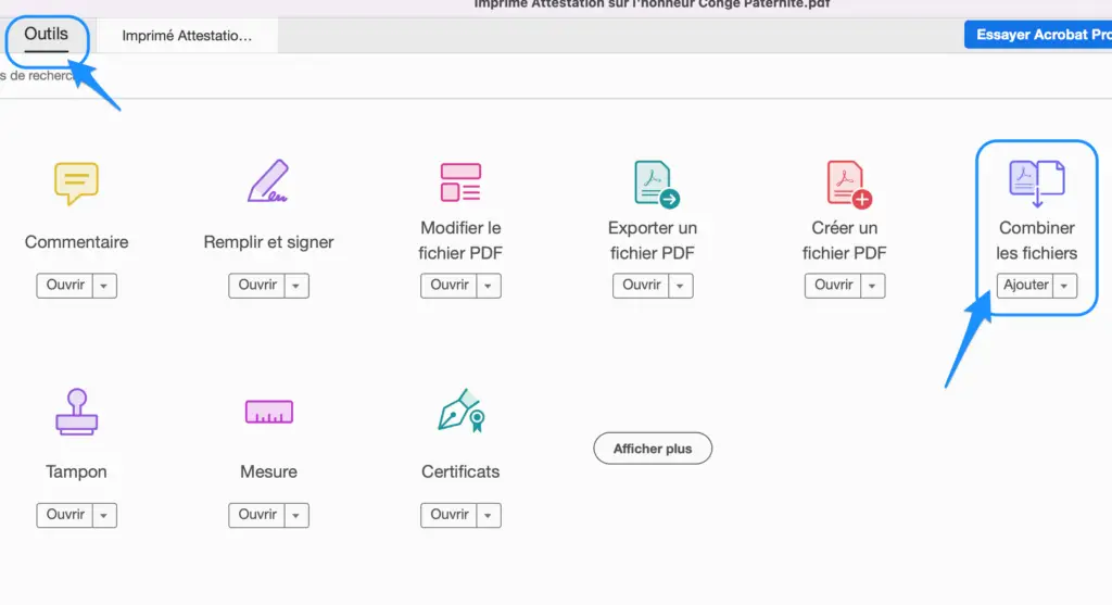 combiner fichier PDF adobe