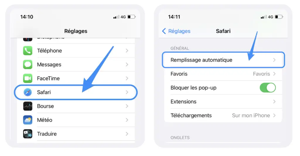 remplissage automatique safari iphone