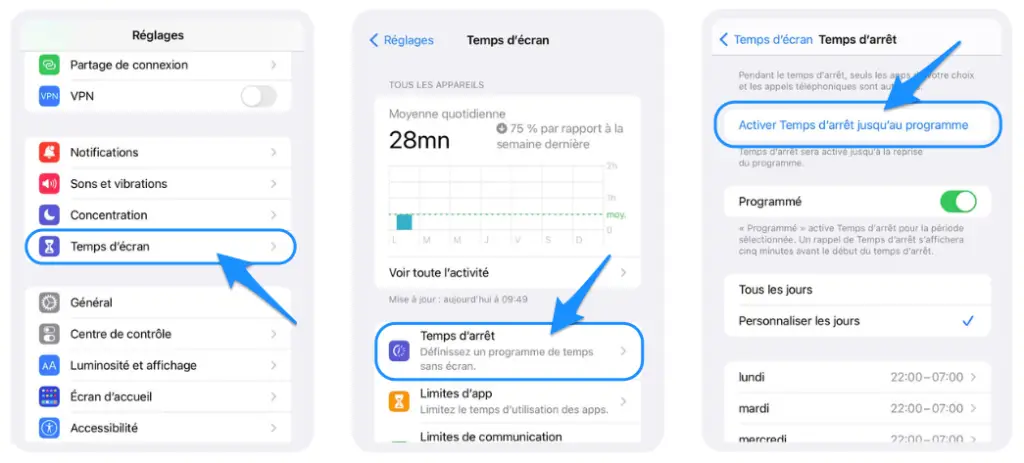 planifier des temps d'arrêt - iphone