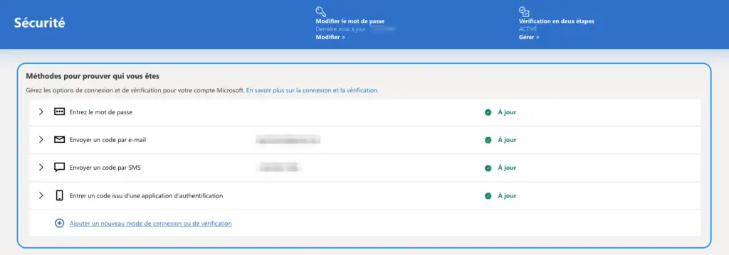 informations de sécurité microsoft