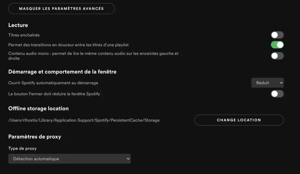 options avancés spotify
