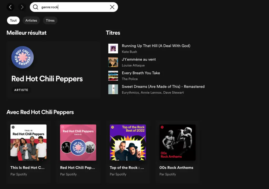 recherche avancé spotify