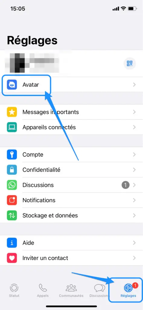 accès création avatar whatsapp