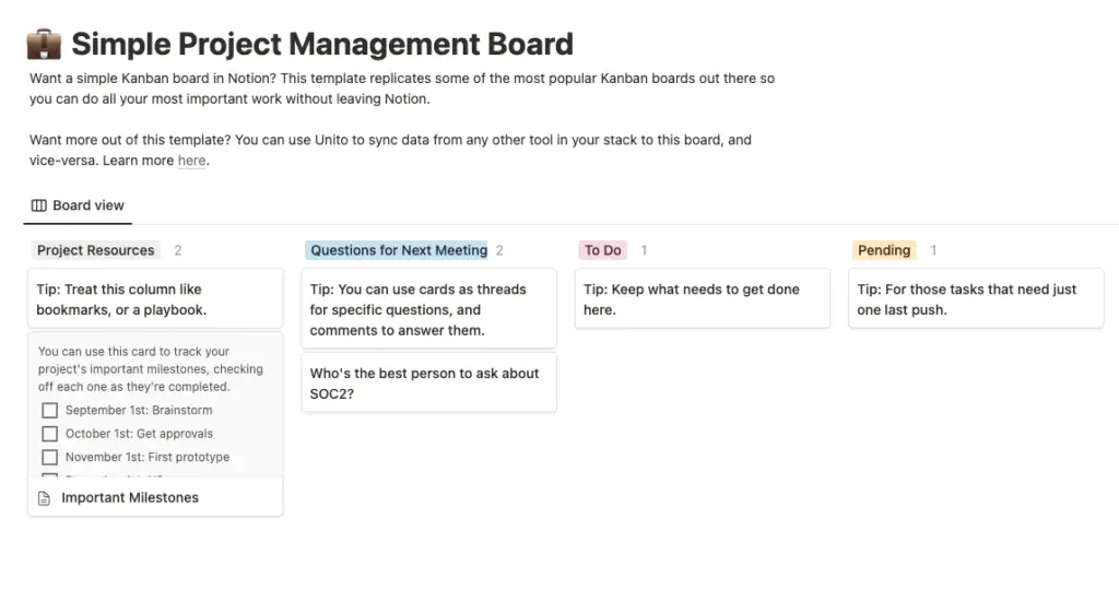 project management Notion