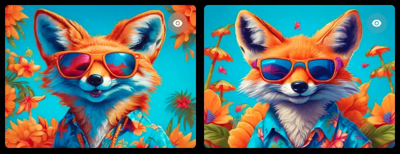Cartoon fox wearing sunglasses and a Hawaiian shirt, vibrant fun colors, highly detailed - leonardo