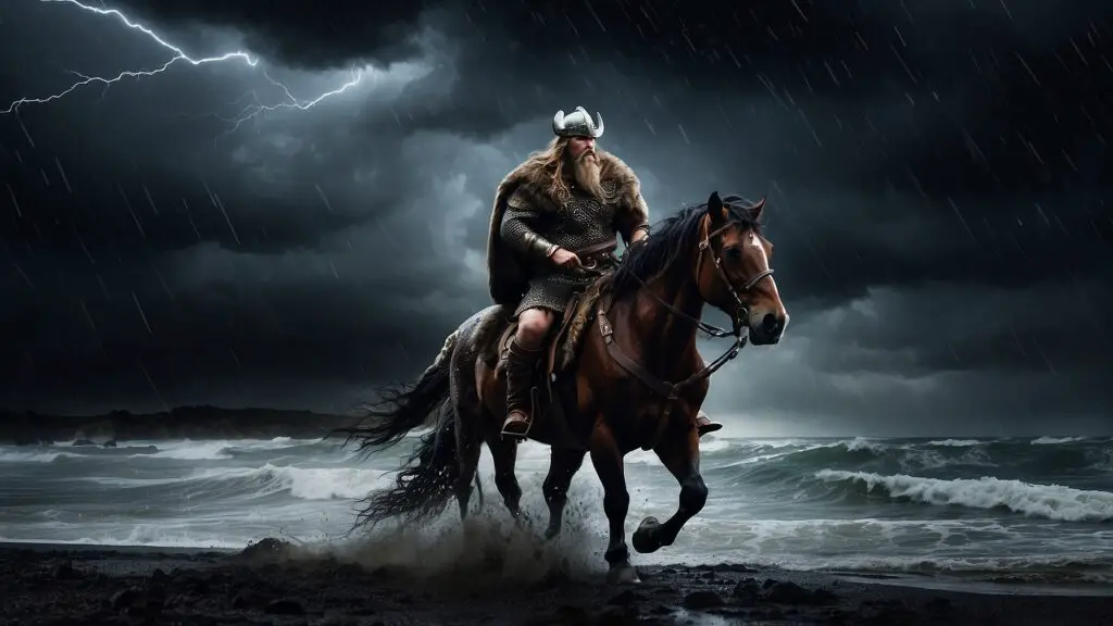 Viking, cheval, plage orageuse 1