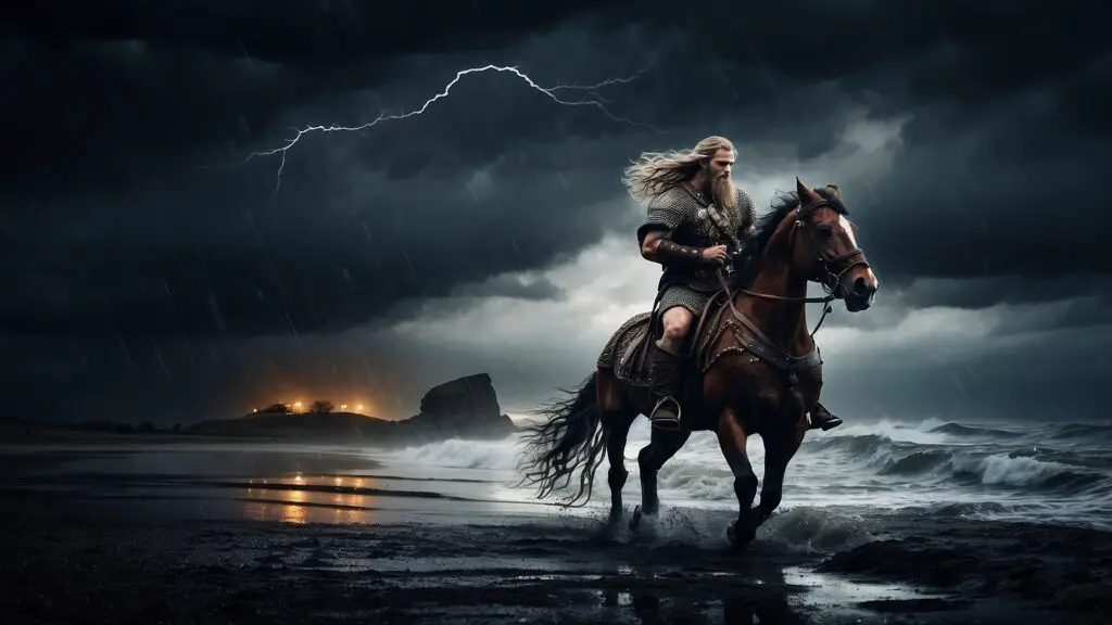 Viking, cheval, plage orageuse 3